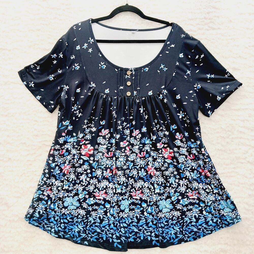 Blouse Lagenlook Babydoll Whimsycore Romantic Cottagecore Boho Floral Size 2XL